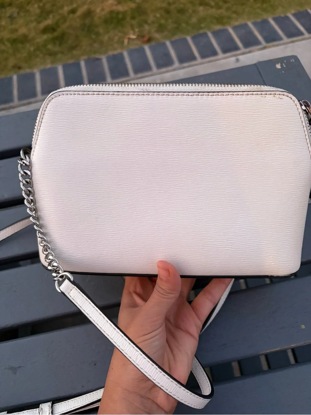 DKNY Optic White Leather Wristlet Clutch with Silver Hardware